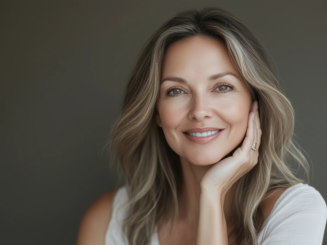 Beautiful middle age natural woman with perfect skin